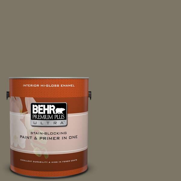 BEHR Premium Plus Ultra 1 gal. Home Decorators Collection #HDC-NT-05 Aged Olive Hi-Gloss Enamel Interior Paint & Primer