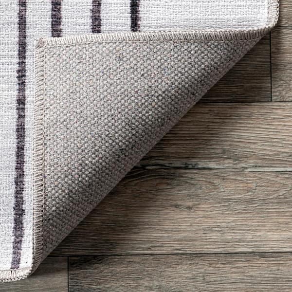 ZACOO Machine Braided Polyester Light Gray Machine Washable Rug