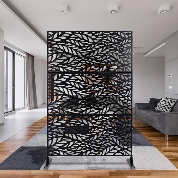 Runesay Outdoor 76 in. Hx48 in. W Metal Privacy Screen in Black for Deck Balcony Patio