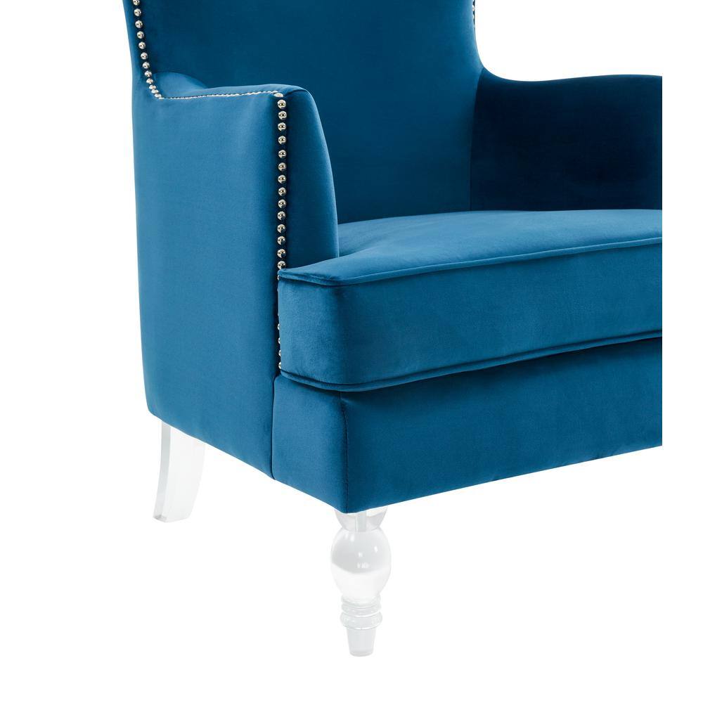 Regal Navy Velvet Wingback Accent Chair with Wooden Legs