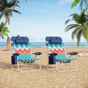 Folding Camping Beach Chair 4 Position Reclining With Cooler Bag Heavy-Duty Easy Carry With Straps Blue(2-Pack)