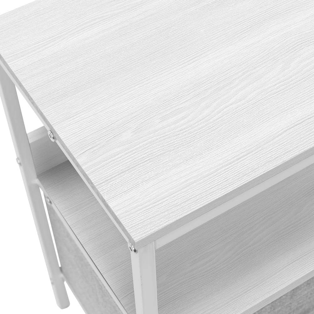 White Steel Frame TV Stand with Fabric Drawers