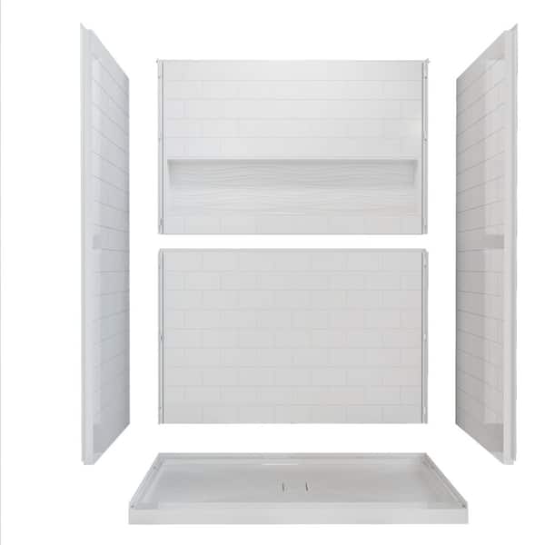 60 in. x 32 in. 4-Piece Direct-to-Stud Alcove Shower Wall Kit With Shower Base Combo in White