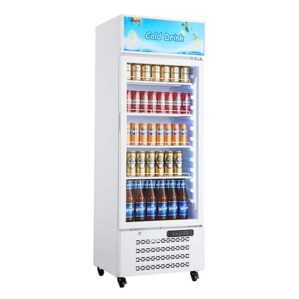 Commercial Refrigerator 9.6 cu.ft. Beverage Refrigerator Cooler Glass Door Display Refrigerator Upright Fridge Led White
