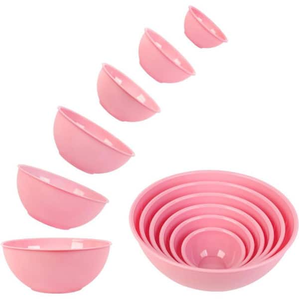 UUDULY 12 Piece Pink Plastic Mixing Bowl Set with Lids, Nesting