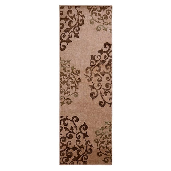 Amber Camel 2 ft. 7 in. x 8 ft. Non-Slip Floral Medallion Area Rug