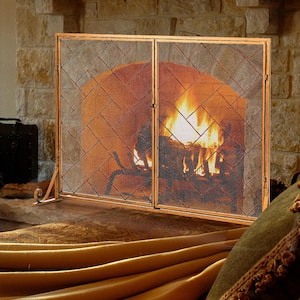 Gold Iron 2-Panel Fireplace Screen with Doors