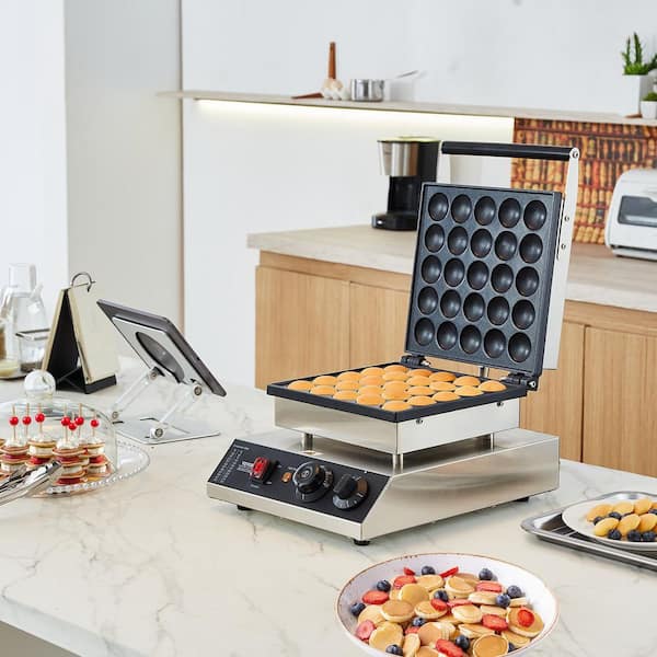 Mini Dutch Pancake Maker Mini Waffle Cone Machine 1700-Watt Commercial Waffle Makers, Silver