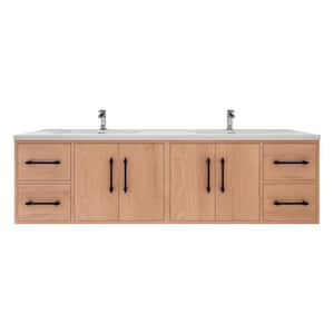 Victoria 71 in. W x 20 in. D x 22 in. H Double Sink Floating Bath Vanity in Red Oak with White Acrylic Top