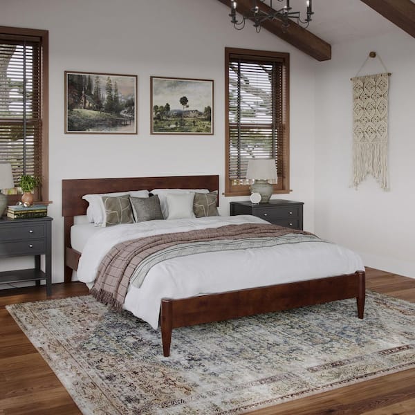 AFI Aria Walnut Brown Solid Wood Frame Full Modern Low Profile Platform Bed