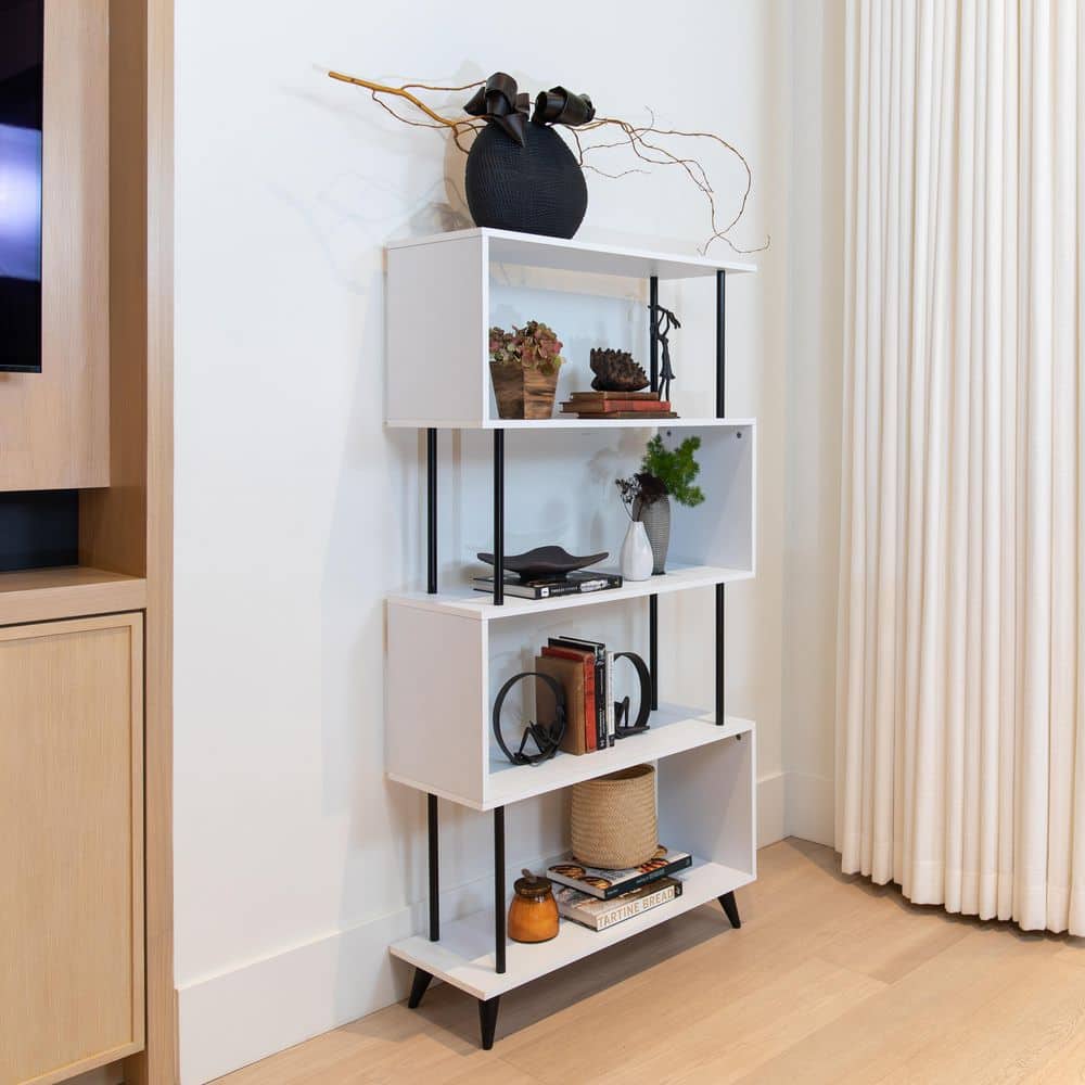 White and Black 5-Tier S-Shaped Modern Wood Bookcase