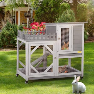 Rabbit Hutch with Balcony and Universal Wheels