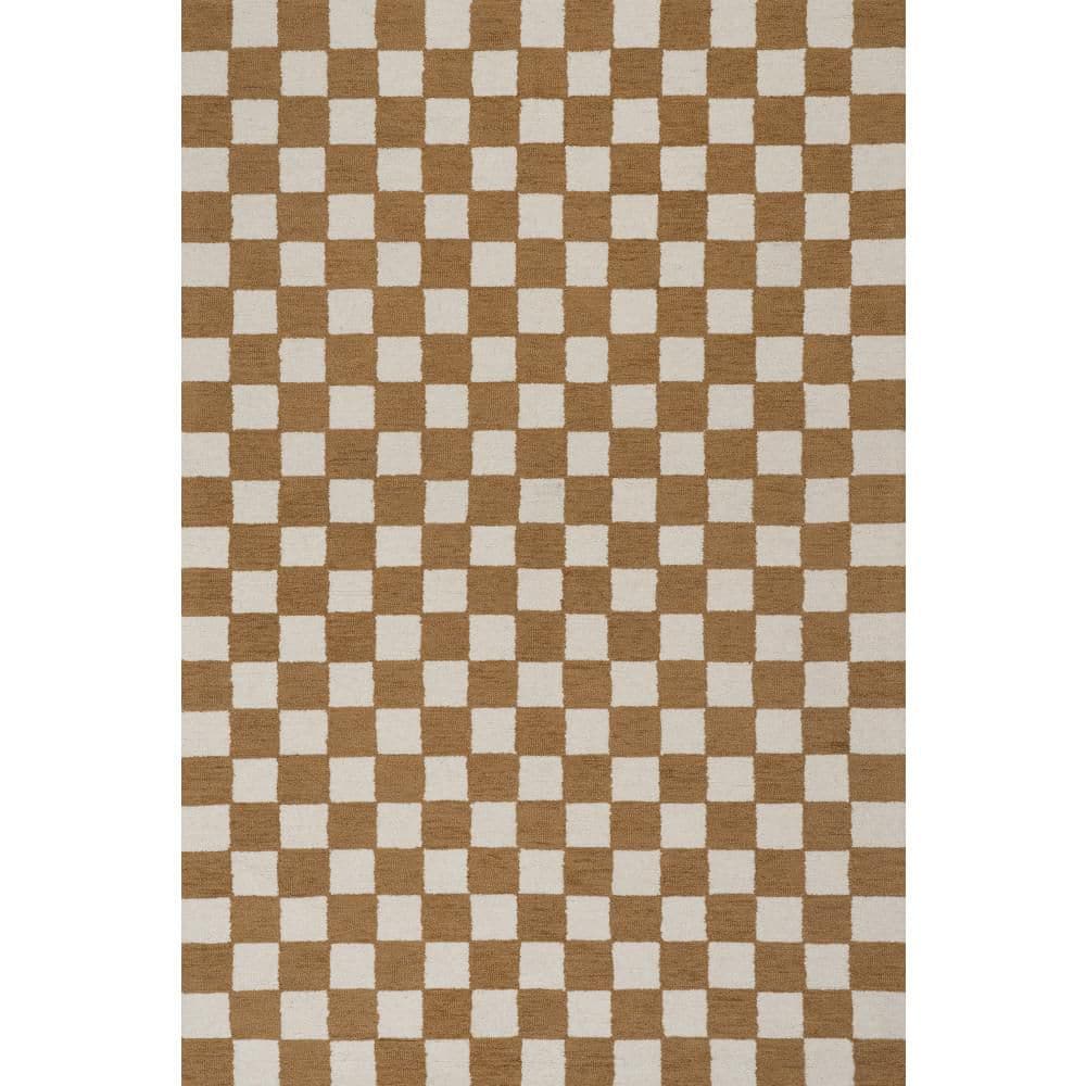Calina Modern Checkered Indoor Wool Golden Tan 5 ft. x 8 ft. Indoor Area Rug price history on PriceWatchPro