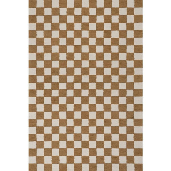 Calina Modern Checkered Indoor Wool Golden Tan 9 ft. x 12 ft. Indoor Area Rug