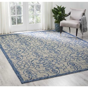 Garden Party Ivory/Blue 4 ft. x 6 ft. Medallion Transitional Indoor/Outdoor Patio Area Rug