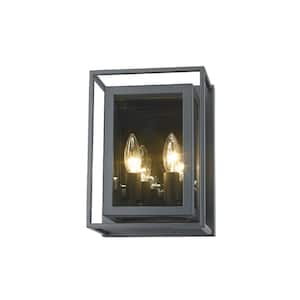 2-Light Misty Charcoal Wall Sconce with Smoke Mirror Glass Shade