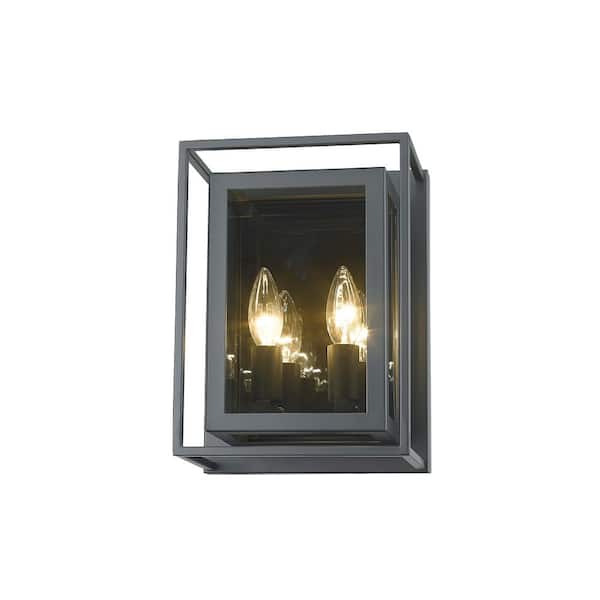 Unbranded 2-Light Misty Charcoal Wall Sconce with Smoke Mirror Glass Shade