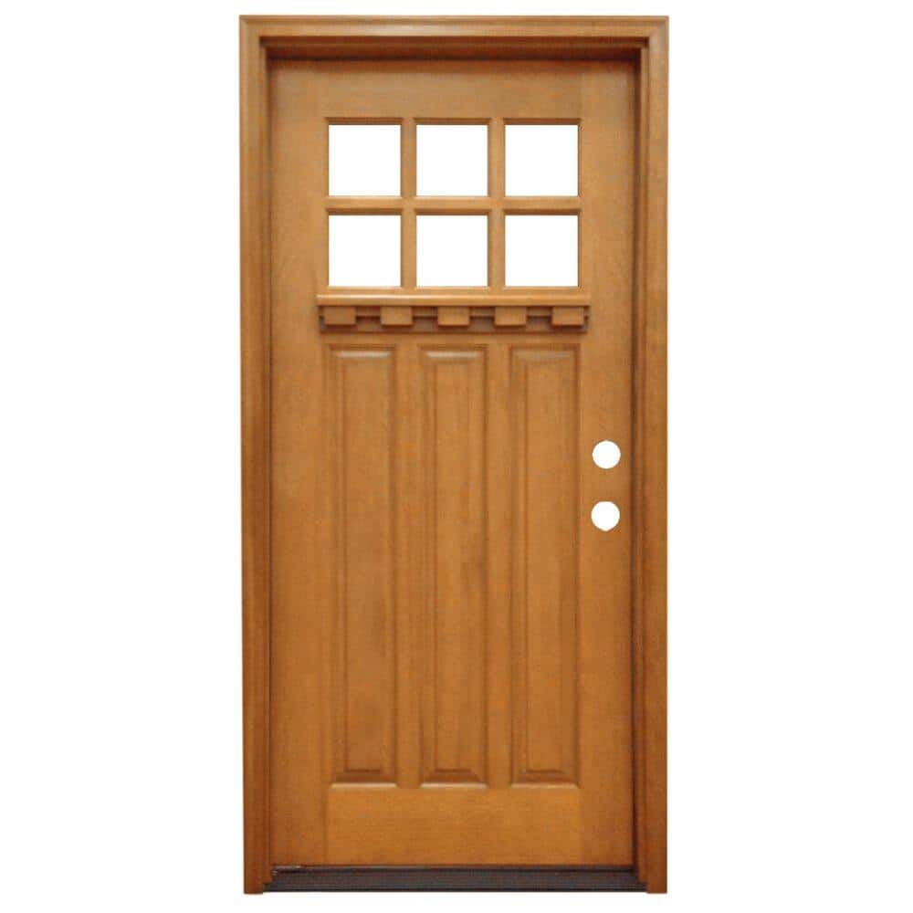 Steves & Sons 36 in. x 80 in. Craftsman 6 Lite Stained Mahogany Wood