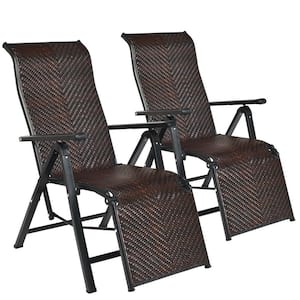 Brown 2-Piece Metal Folding and Reclining Lawn Chair