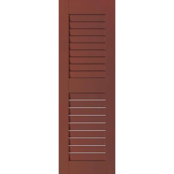 Ekena Millwork 18 in. x 73 in. Exterior Real Wood Pine Louvered Shutters Pair Cottage Red