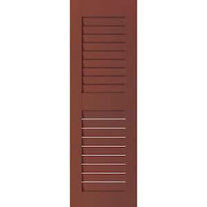 18 in. x 76 in. Exterior Real Wood Pine Louvered Shutters Pair Cottage Red