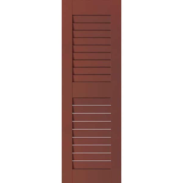 Ekena Millwork 12 in. x 25 in. Exterior Real Wood Pine Open Louvered Shutters Pair Country Redwood