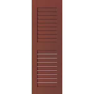 12 in. x 26 in. Exterior Real Wood Sapele Mahogany Louvered Shutters Pair Country Redwood