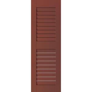 12 in. x 27 in. Exterior Real Wood Sapele Mahogany Louvered Shutters Pair Country Redwood