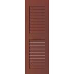 18 in. x 29 in. Exterior Real Wood Pine Louvered Shutters Pair Country Redwood