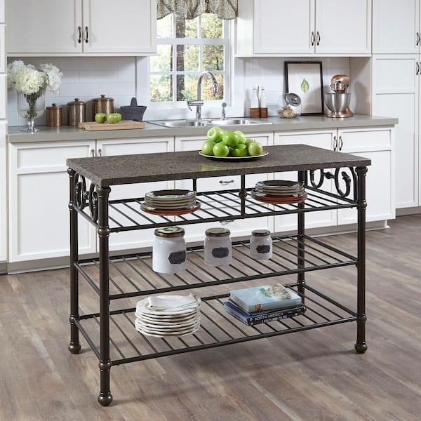 Home Styles Richmond Hill Cognac Kitchen Utility Table with Veneer Quartz Top
