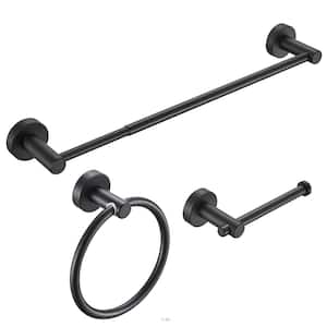 3-Piece Bath Hardware Set with Towel Ring Toilet Paper Holder and 27 in. Towel Bar in Matte Black