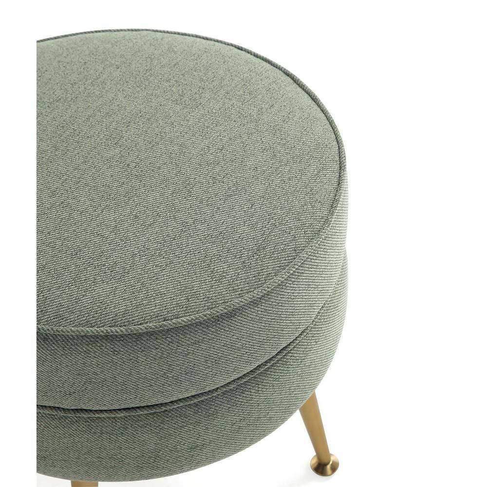 Set of 2 Sage Green Upholstered Ottomans with Gold Legs