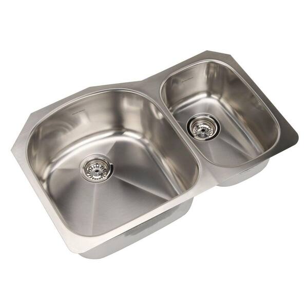 American Standard Prevoir Brushed Undermount Stainless Steel 31.5 in. 0-Hole Basin Double Bowl Kitchen Sink Kit