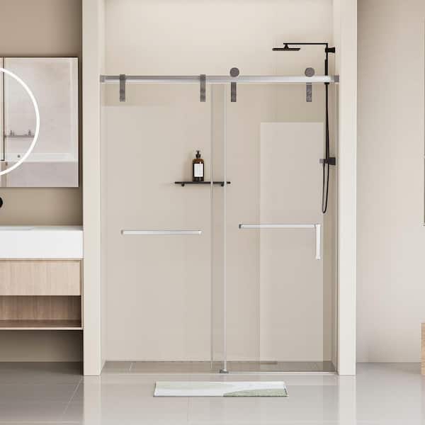 EAKYHOM 48 in. W x 76 in. H Soft Closing Single Sliding Frameless Shower Door in Chrome Finish w/ 5/16 in. Tempered Clear Glass