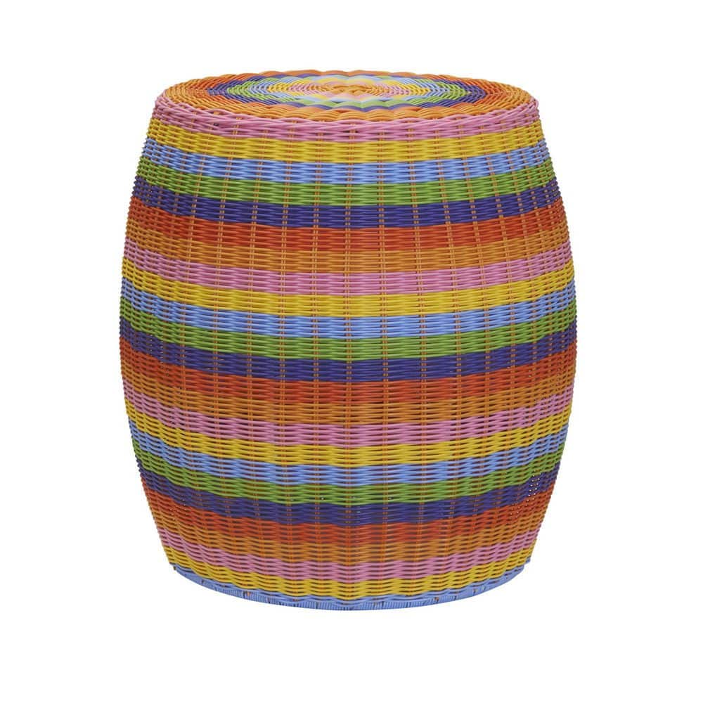 HOUSEHOLD ESSENTIALS Woven 13.75 in. Multicolor Round Resin End Table
