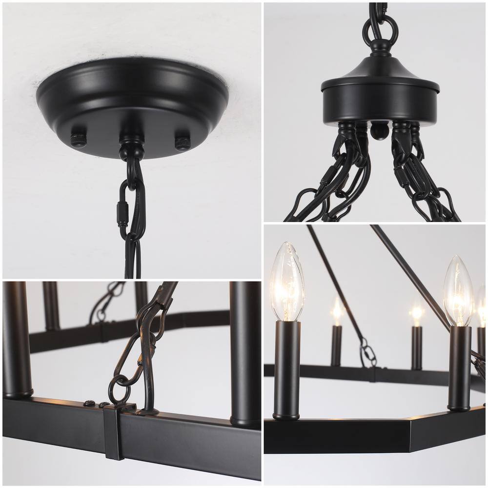 Black Metal 43-Inch Wagon Wheel Candle Chandelier