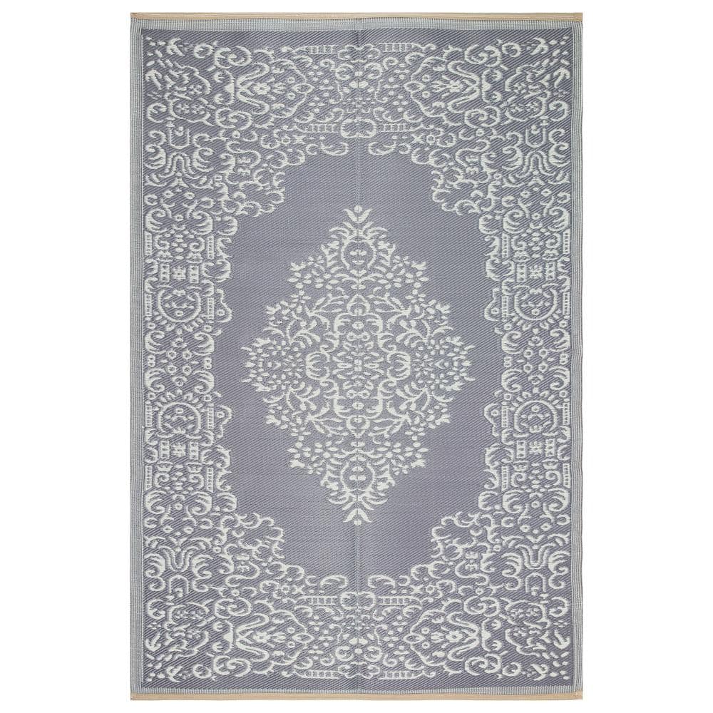 Beverly Rug 5 X 8 Grey White Lightweight Medallion Reversible Plastic