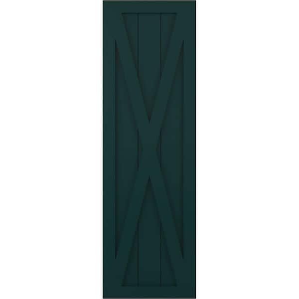 Ekena Millwork 15 in. x 72 in. True Fit PVC Single X-Board Farmhouse Fixed Mount Board and Batten Shutters Pair in Thermal Green