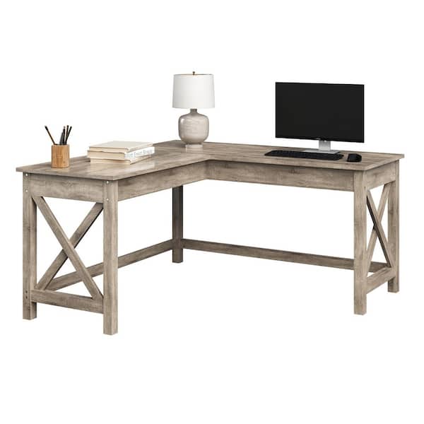 23.5-inches Gray Wood, L-Shaped Computer Desk with X-Pattern Legs - For Office, Computer, or Craft Table