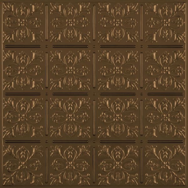 Fleur-de-lis Faux Bronze 2 ft. x 2 ft. Lay-in or Glue-up Ceiling Panel (Case of 6)