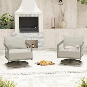 NovaRest 2-Piece Aluminum Outdoor Patio Swivel Chair with Gray Cushions