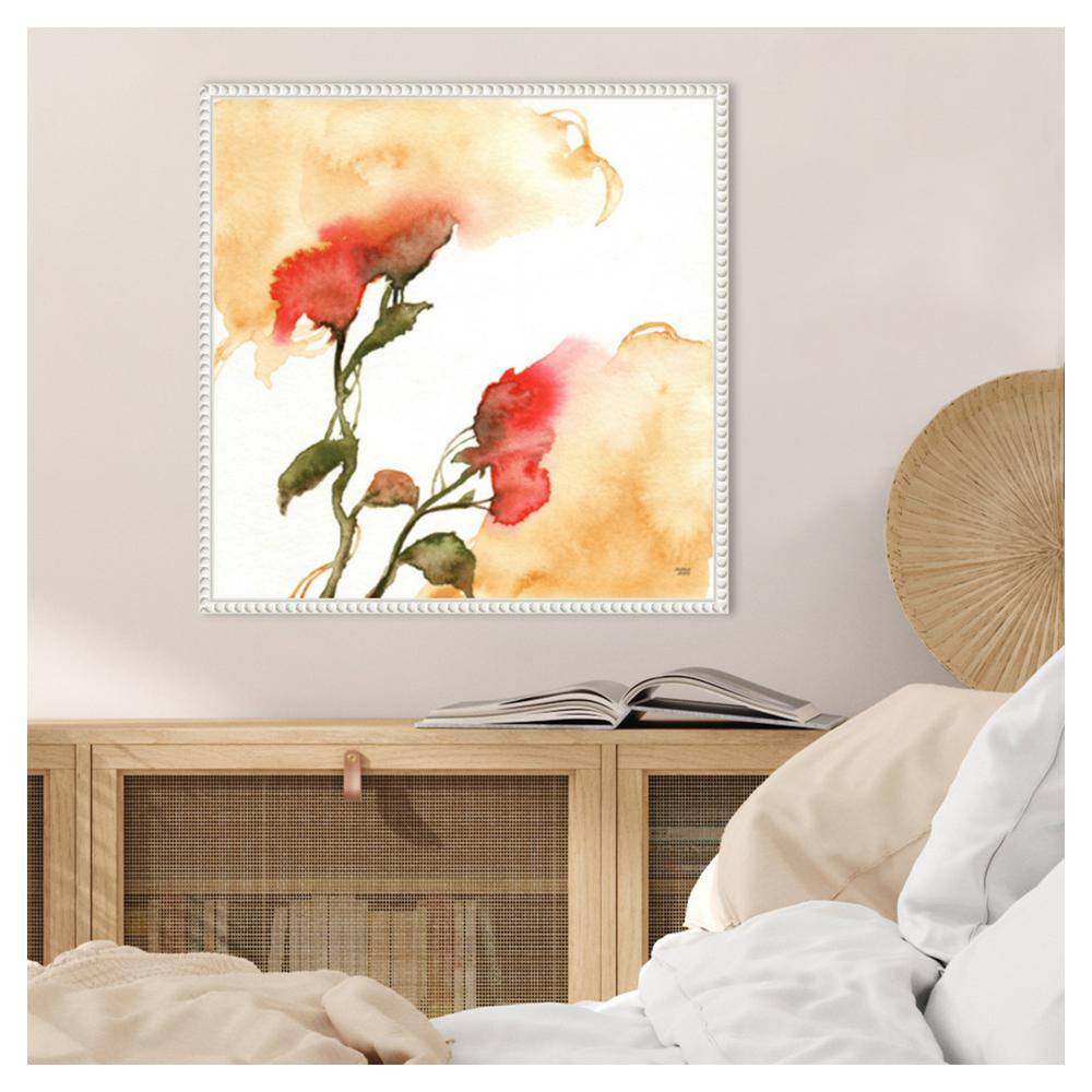 Watercolor Floral Yellow and Red II Canvas Print with White Frame