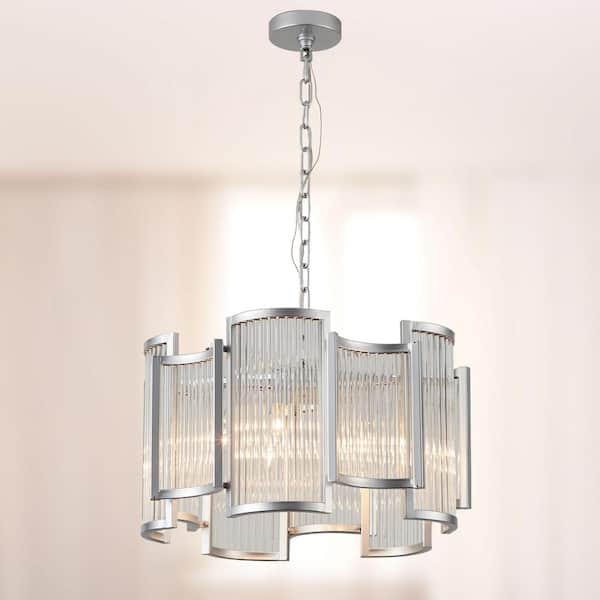 Bella Depot Modern Swarki 21 in. 5-Light Chrome Glass Shade Chandelier Luxury Glam Hanging Lighting