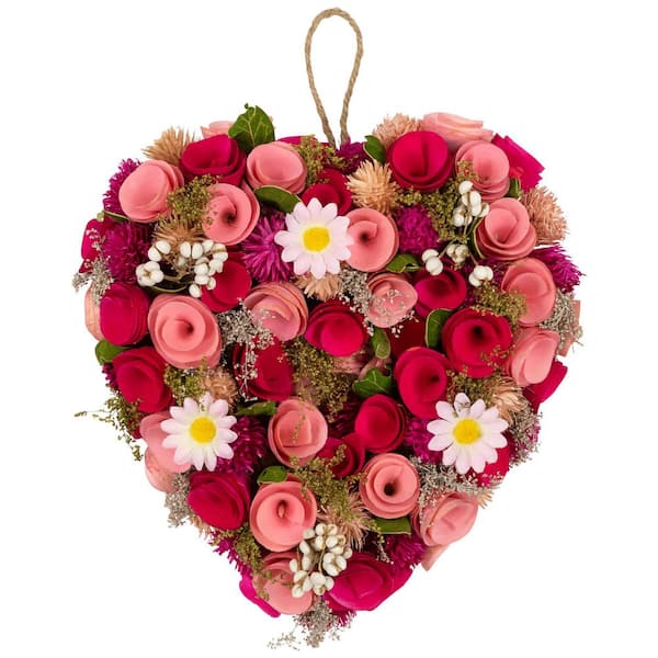 10.25 in. Mixed Floral and Berries Artificial Valentine's Day Heart Wreath