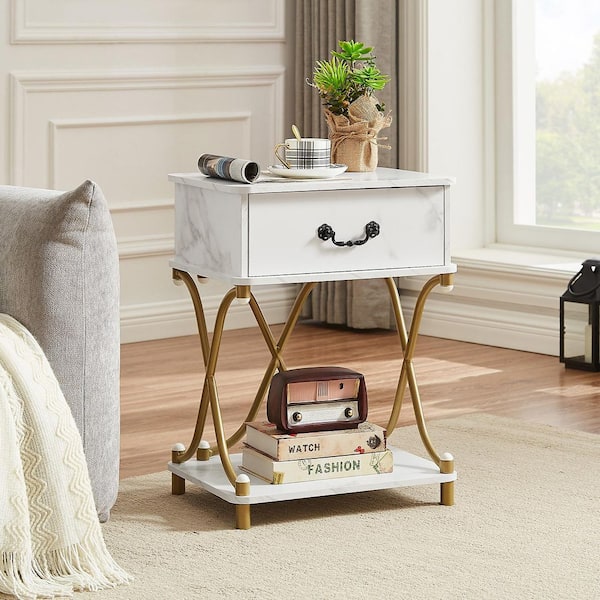 VECELO Nightstands, White Modern Night Stand with 1 Drawer Storage , Tall End Table Bedside Table，17.7"D X 13.7"W X 23.6"H