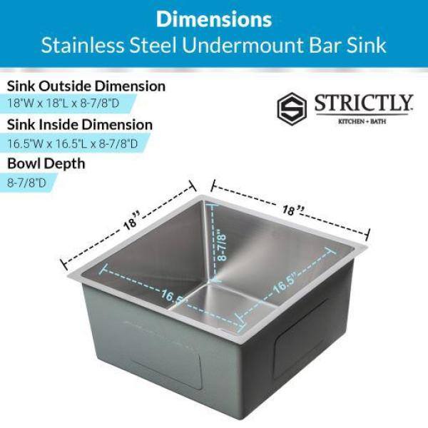 18-inch Square Single Bowl Stainless Steel Undermount Bar Sink