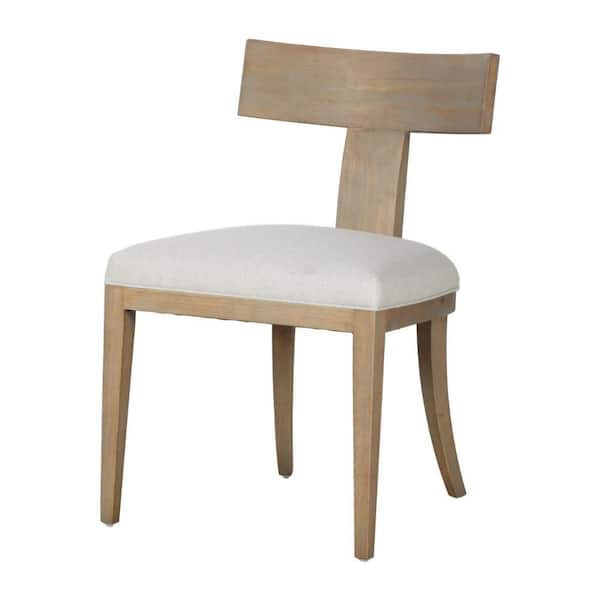 Benjara Beige and Brown Linen Wooden Frame Dining Chair (Set of 2)