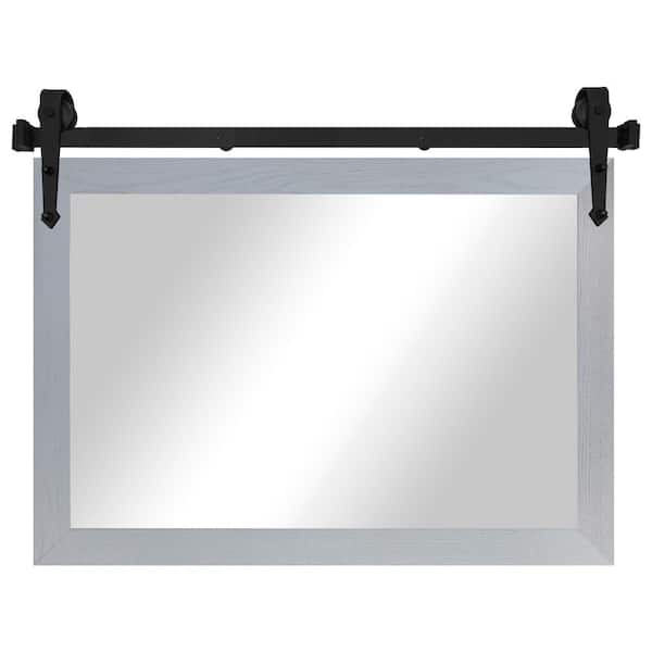 (40 in. W x 33 in. H) Grey Ozark Hardwood Mirror With Steel Barn Door Rail