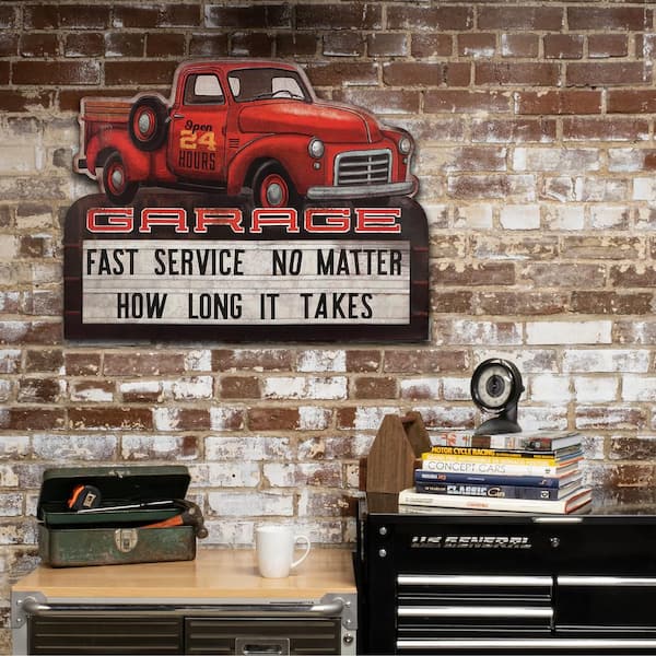 Open Road Brands Red Truck Garage Letter Board Embossed Tin Sign 90180731-S  - The Home Depot