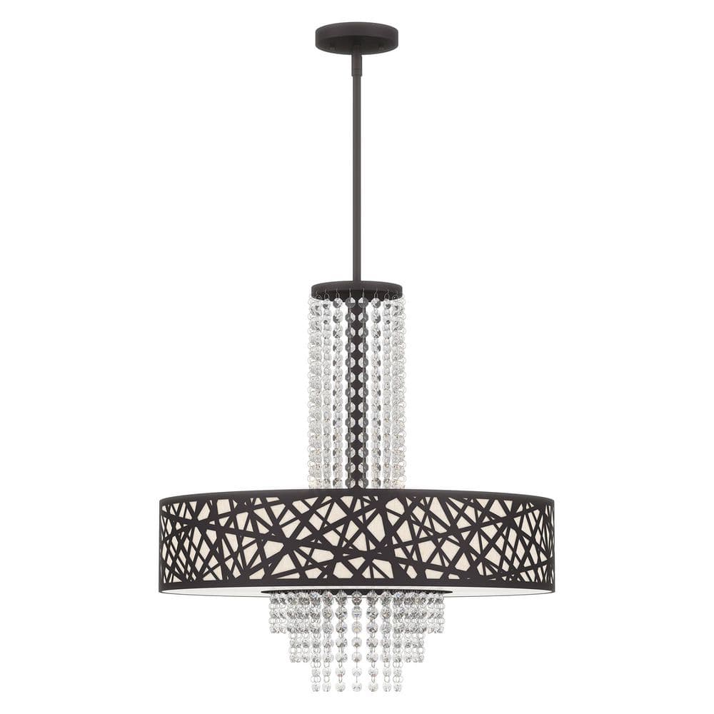 Vadnerhaven 60-Watt 5 Light Bronze Finish Round Small Pendant Light with Oatmeal Fabric Shade and No Bulb Included price history on PriceWatchPro